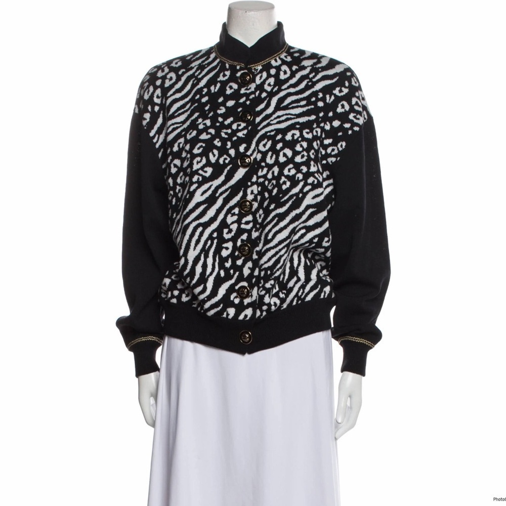 St. John Collection Animal Print Mock Neck Sweater Halloween Theme Size M